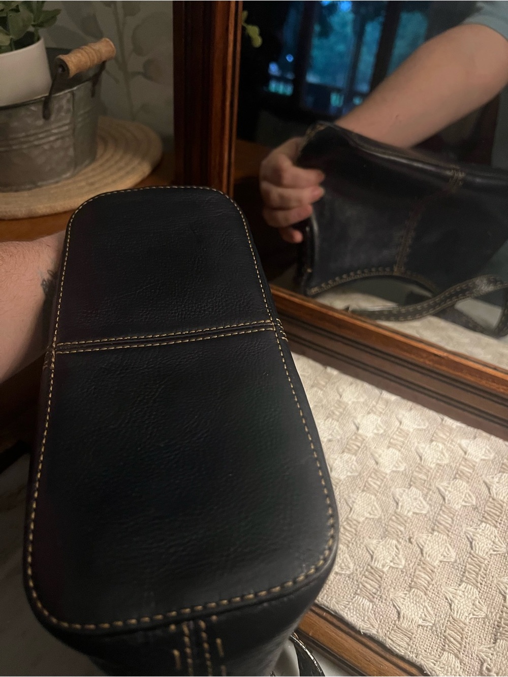 FOSSIL *Vintage* Y2K Leather Shoulder Bag with Contrast Stitching Navy Blue GUC - Picture 3 of 7